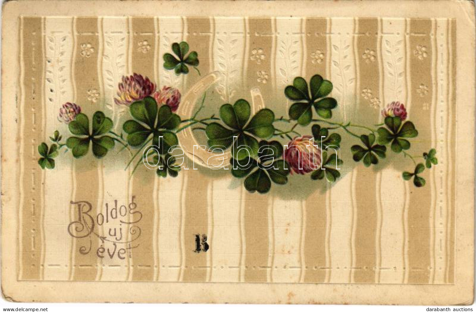 T4 1912 Boldog Újévet / New Year Greeting Art Postcard With Horseshoe And Clovers. Emb. Litho (lyuk / Pinhole) - Ohne Zuordnung