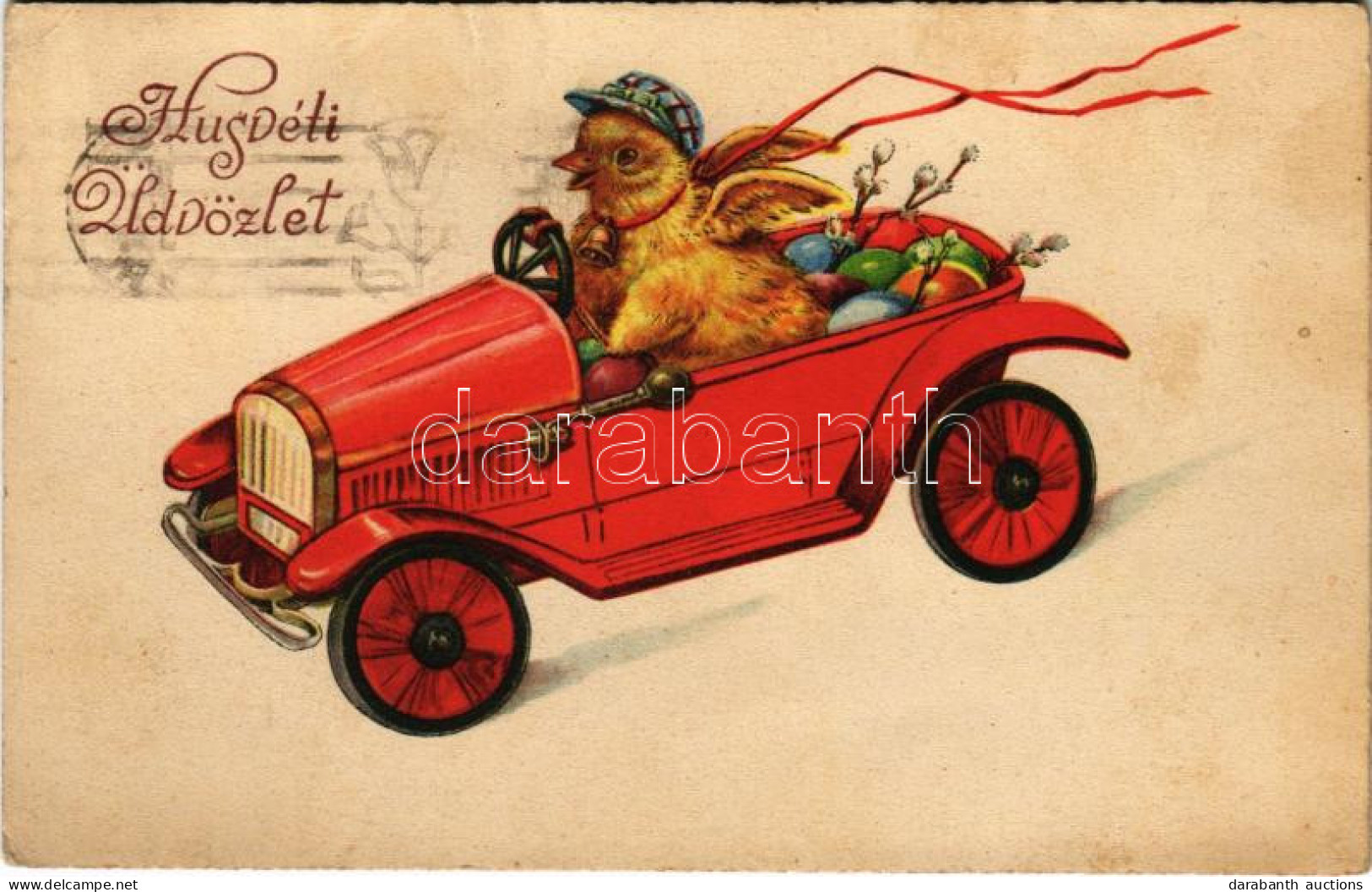 T2/T3 1935 Húsvéti üdvözlet, Autóban Száguldozó Kiscsibe / Easter Greeting, Chick In Automobile. L & P 2507. (EK) - Non Classés