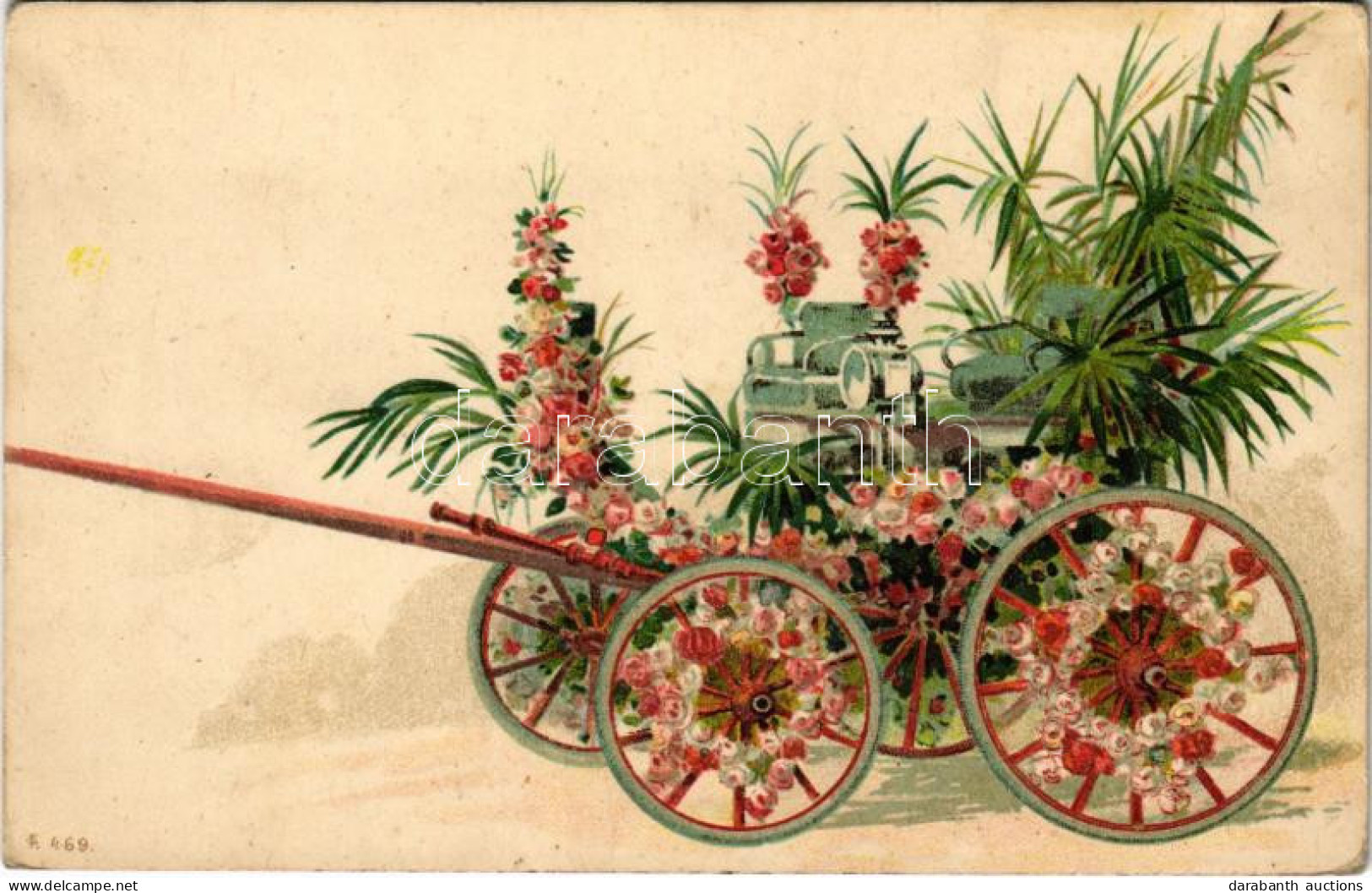 ** T2/T3 Üdvözlőlap Virágos Szekérrel / Greeting With Flower Cart. Litho - Unclassified