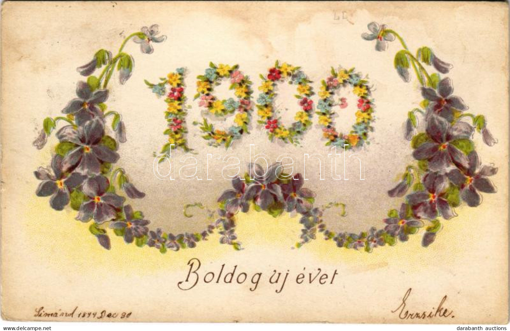 * T2/T3 1900 Boldog Újévet / New Year Greeting Art Postcard. Floral, Litho (fl) - Zonder Classificatie