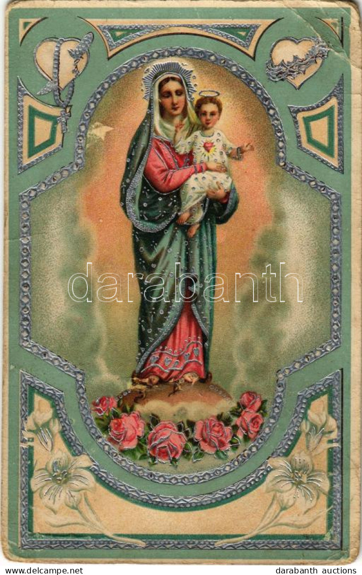 * T3 1917 Virgin Mary And Baby Jesus. Floral, Litho (EB) - Zonder Classificatie