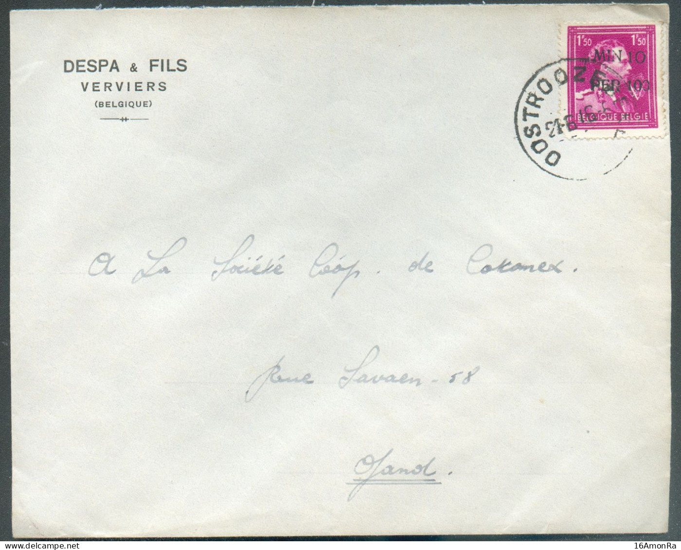 LEOPOLD II 1Fr.50 Col Ouvert -10% Perforé Obl. Sc OOSTROOZEBEKE Sur Lettre Du 21-8-46 Vers Gand. - 22150 - 1946 -10%