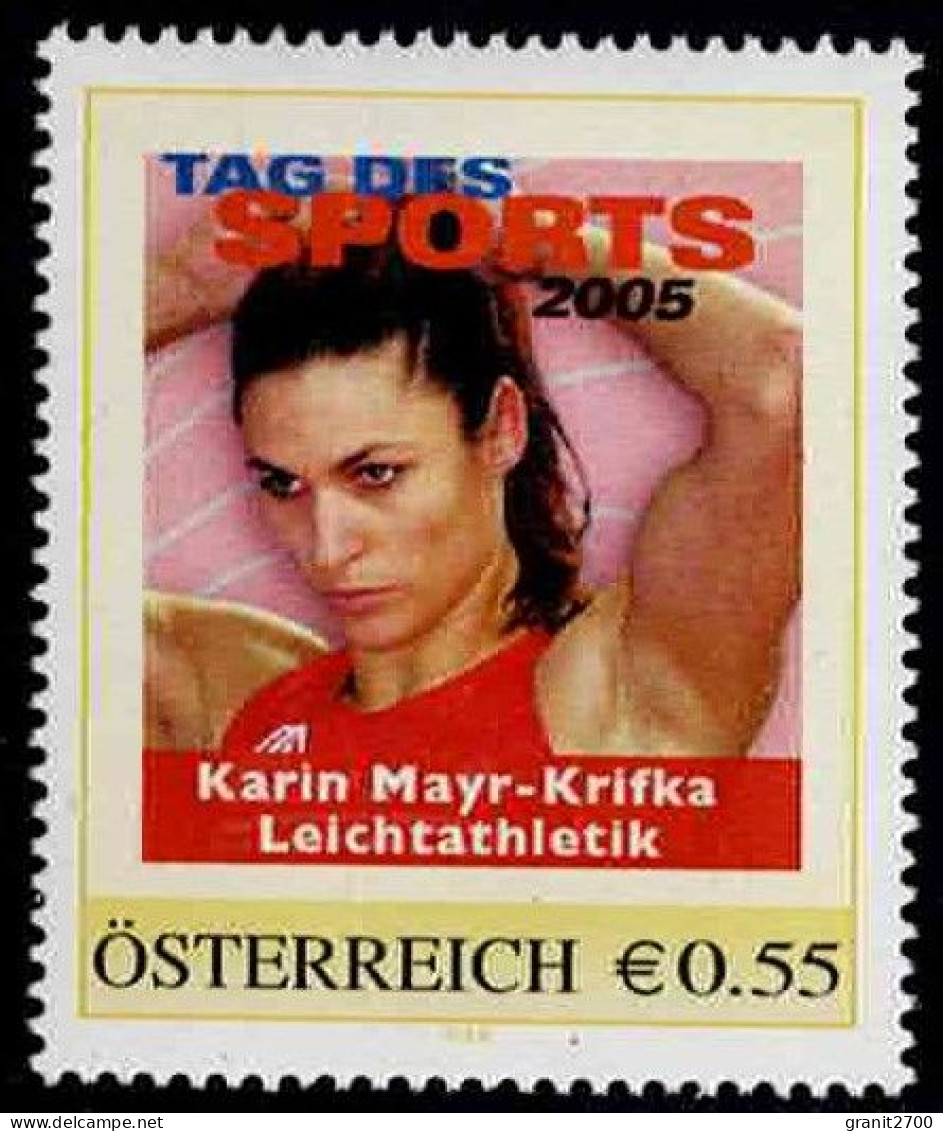 PM  Tag Des Sports 2005 - Karin Mayr - Krifka  - Leichtathletik   Ex Bogen Nr. 8007317  Postfrisch - Personalisierte Briefmarken