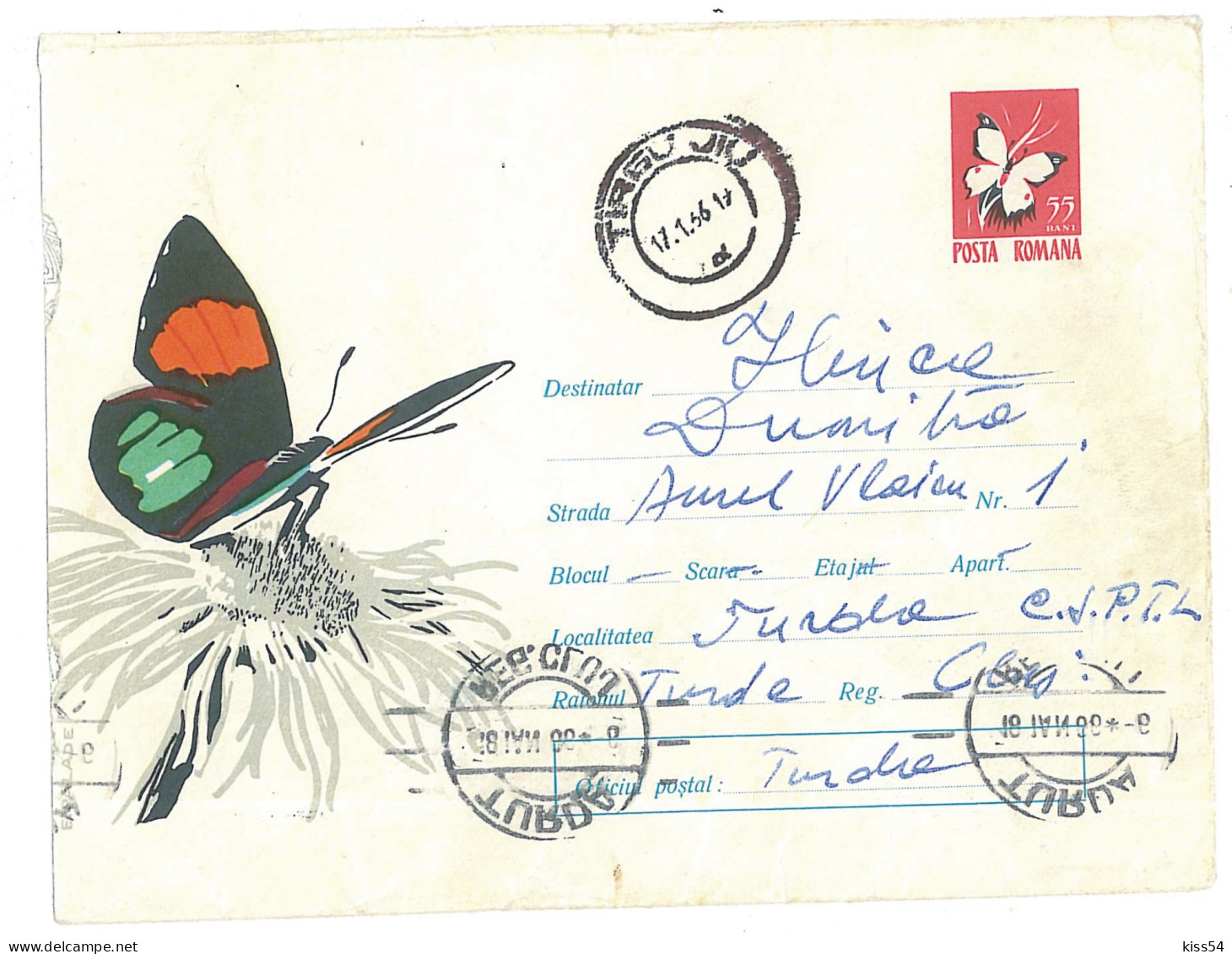 IP 65 A - 0193 BUTTERFLY, Romania - Stationery - Used - 1965 - Entiers Postaux