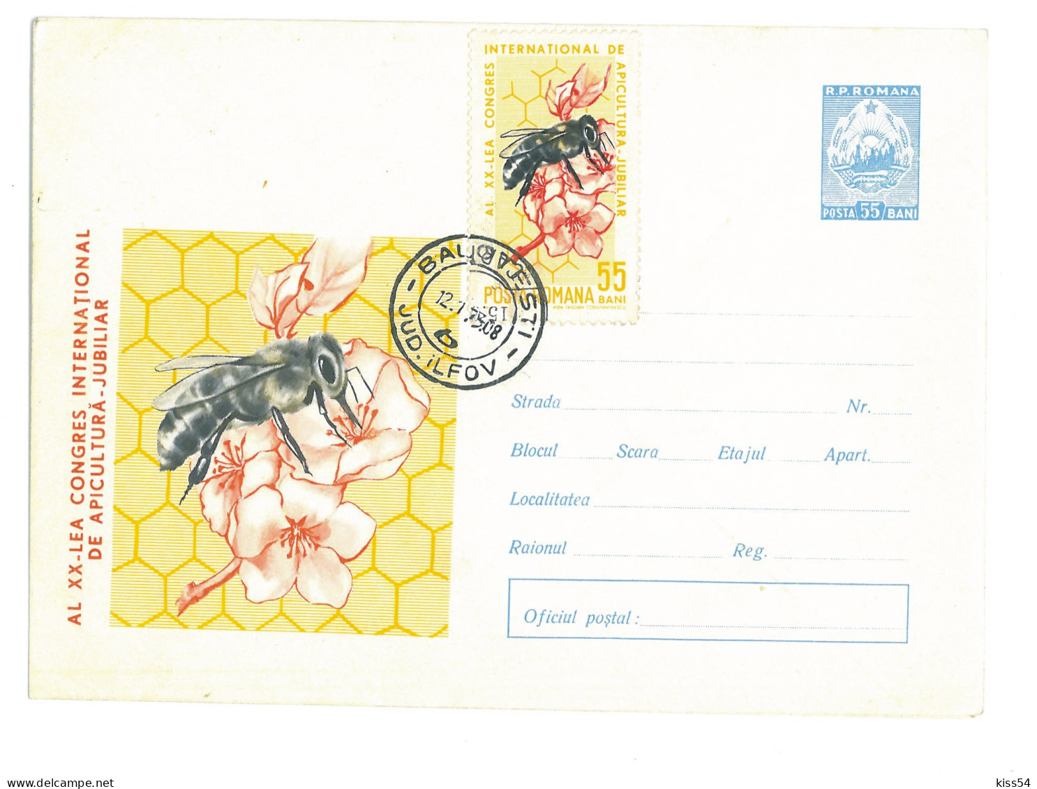 IP 65 A - 0417 HONEYBEE, International Beekeeping Congress, Romania - Stationery - Used - 1965 - Entiers Postaux