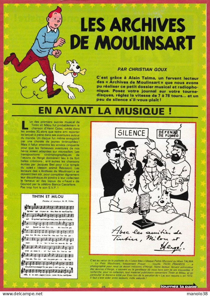 Tintin En Musique. Textes De Chansons, Feuilletons Radiophoniques, Disques. Les Archives De Moulinsart. 1980. - Historical Documents