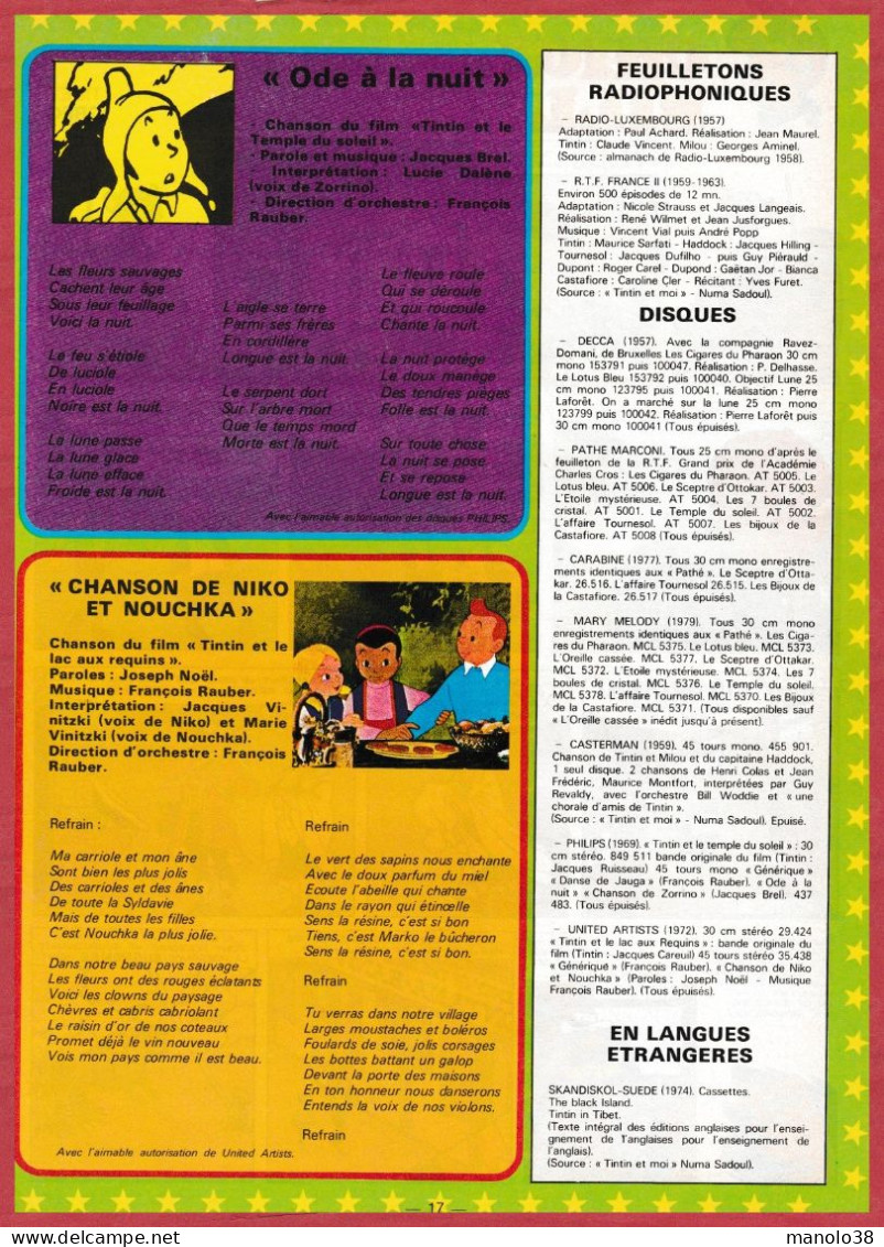 Tintin En Musique. Textes De Chansons, Feuilletons Radiophoniques, Disques. Les Archives De Moulinsart. 1980. - Historische Dokumente