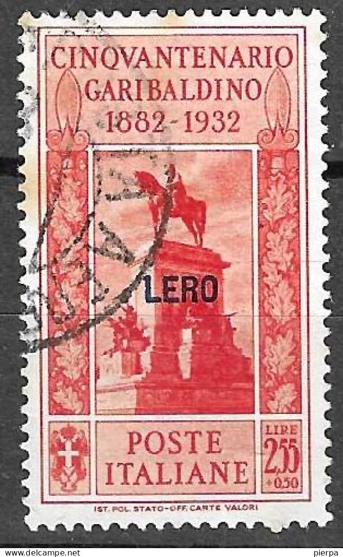 EGEO - LERO  - 1932 - GARIBALDI L. 2,55+0,50 - USATO (YVERT 25 - MICHEL 96- SS 25) - Egée (Lero)