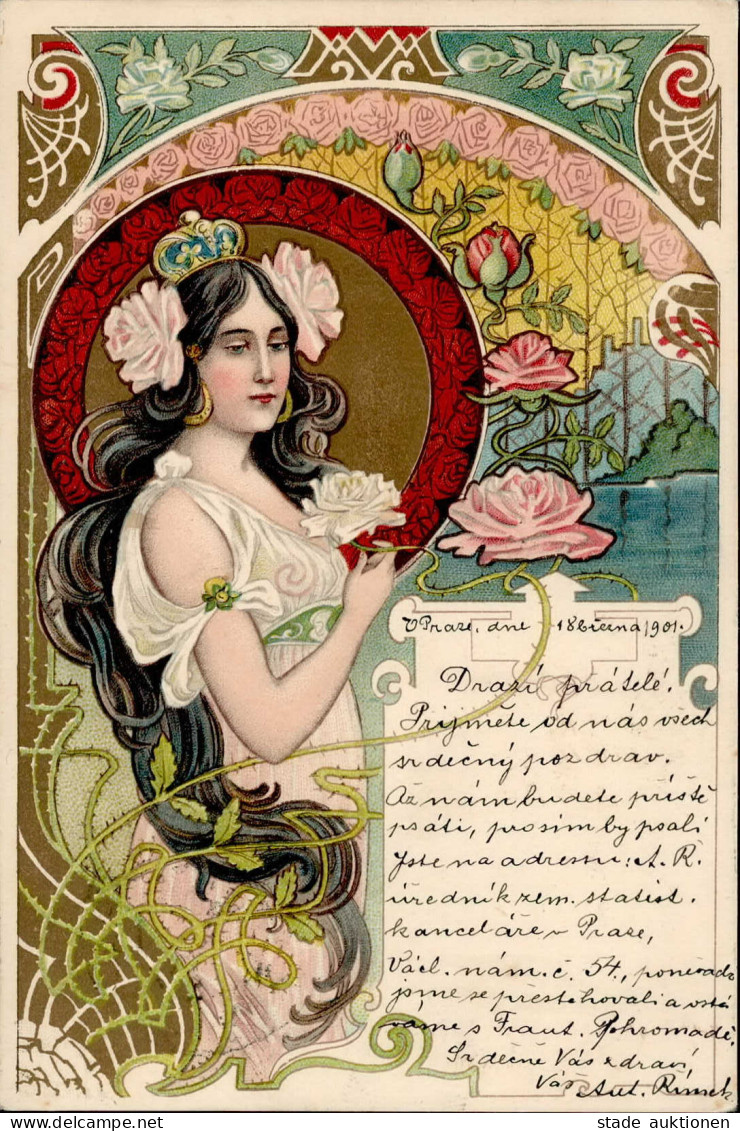 Jugendstil Frau Mit Rose I-II Art Nouveau - Autres & Non Classés