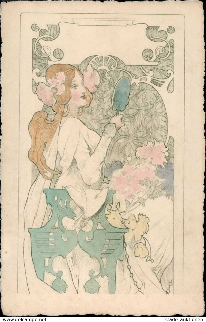 Jugendstil Frau Mit Spiegel I-II (fleckig) Art Nouveau - Autres & Non Classés