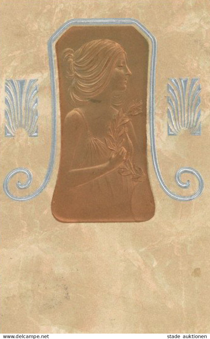 Jugendstil Relief Prägekarte I-II (fleckig) Art Nouveau - Other & Unclassified