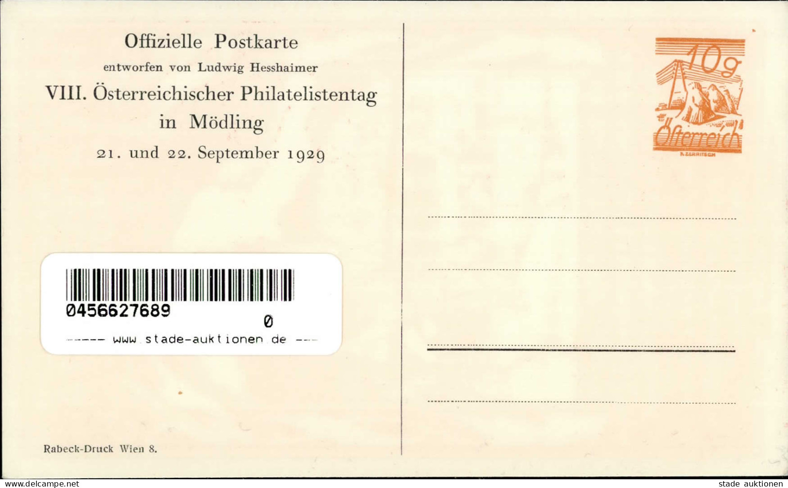 HESSHAIMER LUDWIG - 8. ÖST. PHILATELISTENTAG MÖDLING 1929  (10g-GSK) I - Other & Unclassified