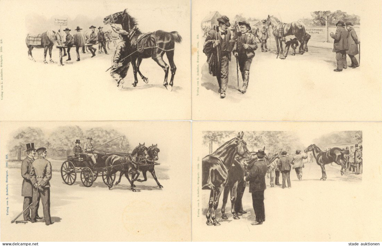 Ostermayer, Ernst Ludwig Und Jung, Otto Stuttgart Pferde Lot Mit 4 Künstlerkarten 1898 I-II - Other & Unclassified