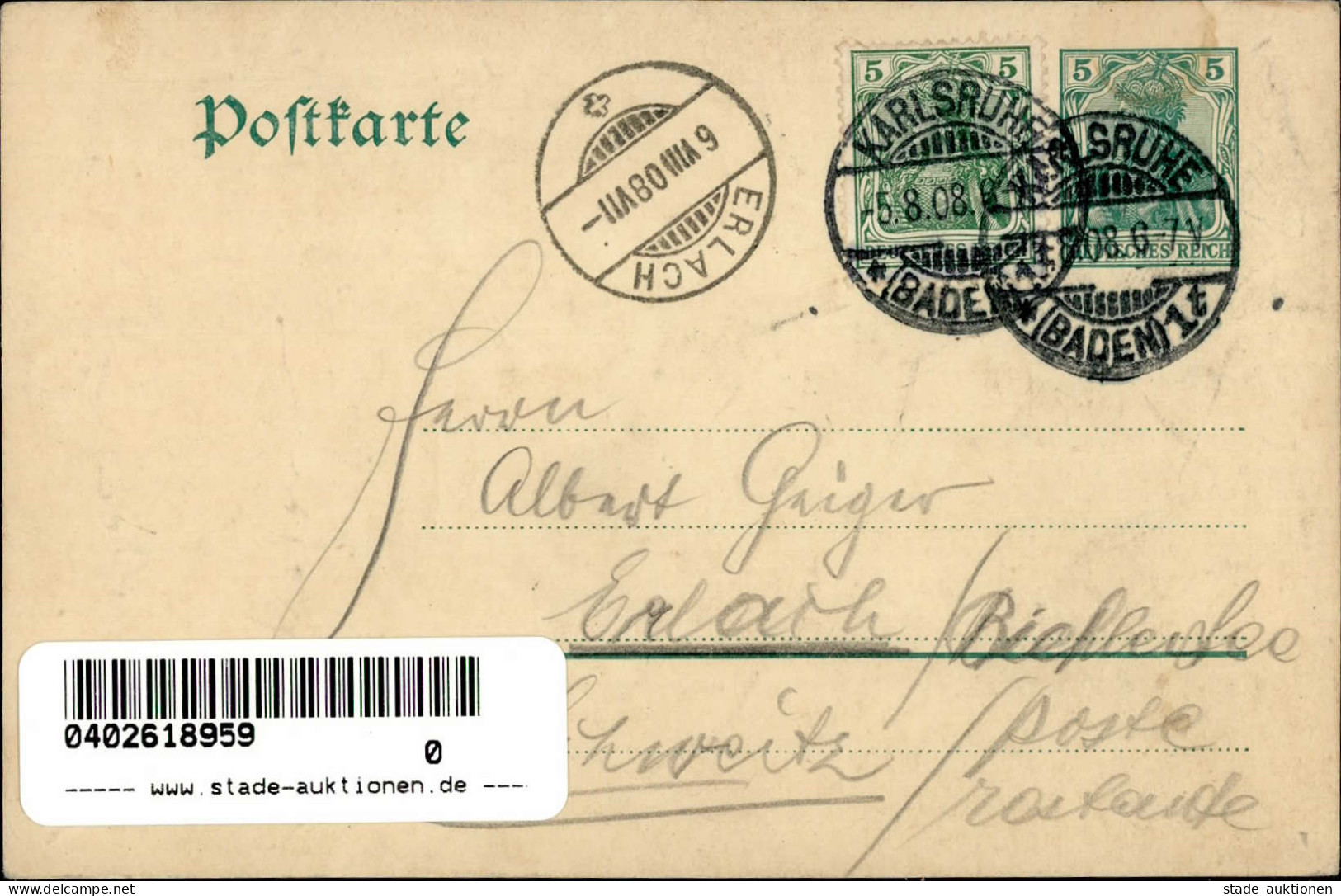 Kunstgeschichte Karlsruhe Handgemalt 1908 I-II - Autres & Non Classés