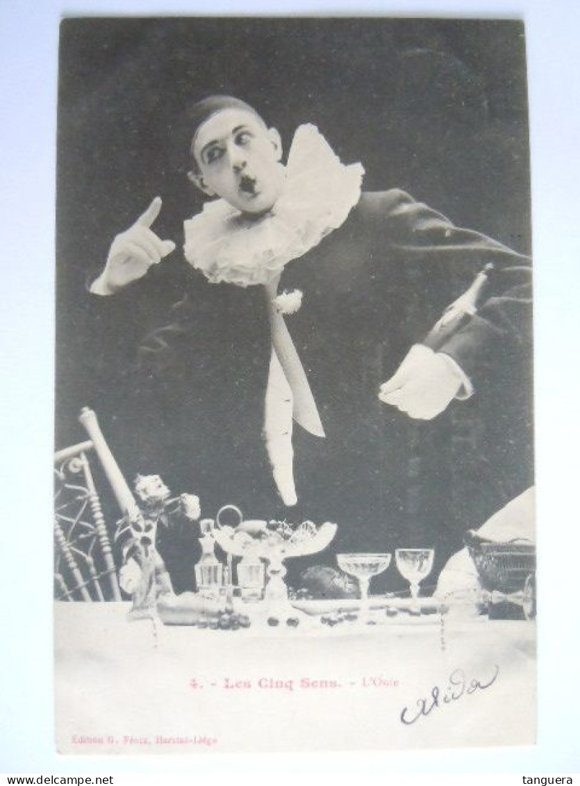 série complete 5 cpa Pierrot Les cinq sens Edition G. Fénix, Herstal circulée 1903 Malines (702)