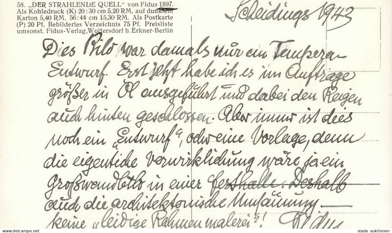 Fidus AUTOGRAPH 1943 Auf Fidus-AK I-II - Fidus