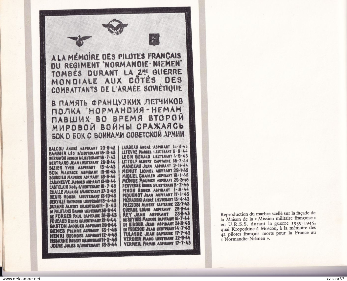 plaquette Escadrille Normandie Niemen 1942 1945