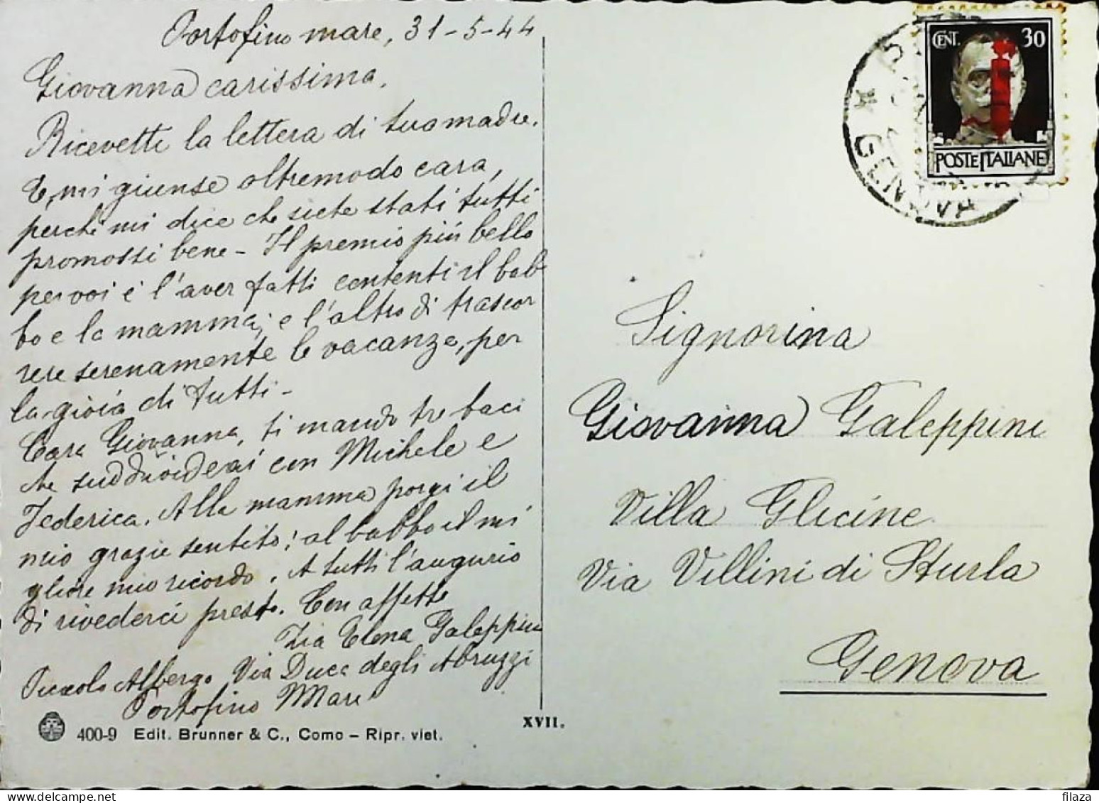 RSI 1943 - 1945 Lettera / Cartolina Da Portofino (Genova) - S7514 - Marcofilía