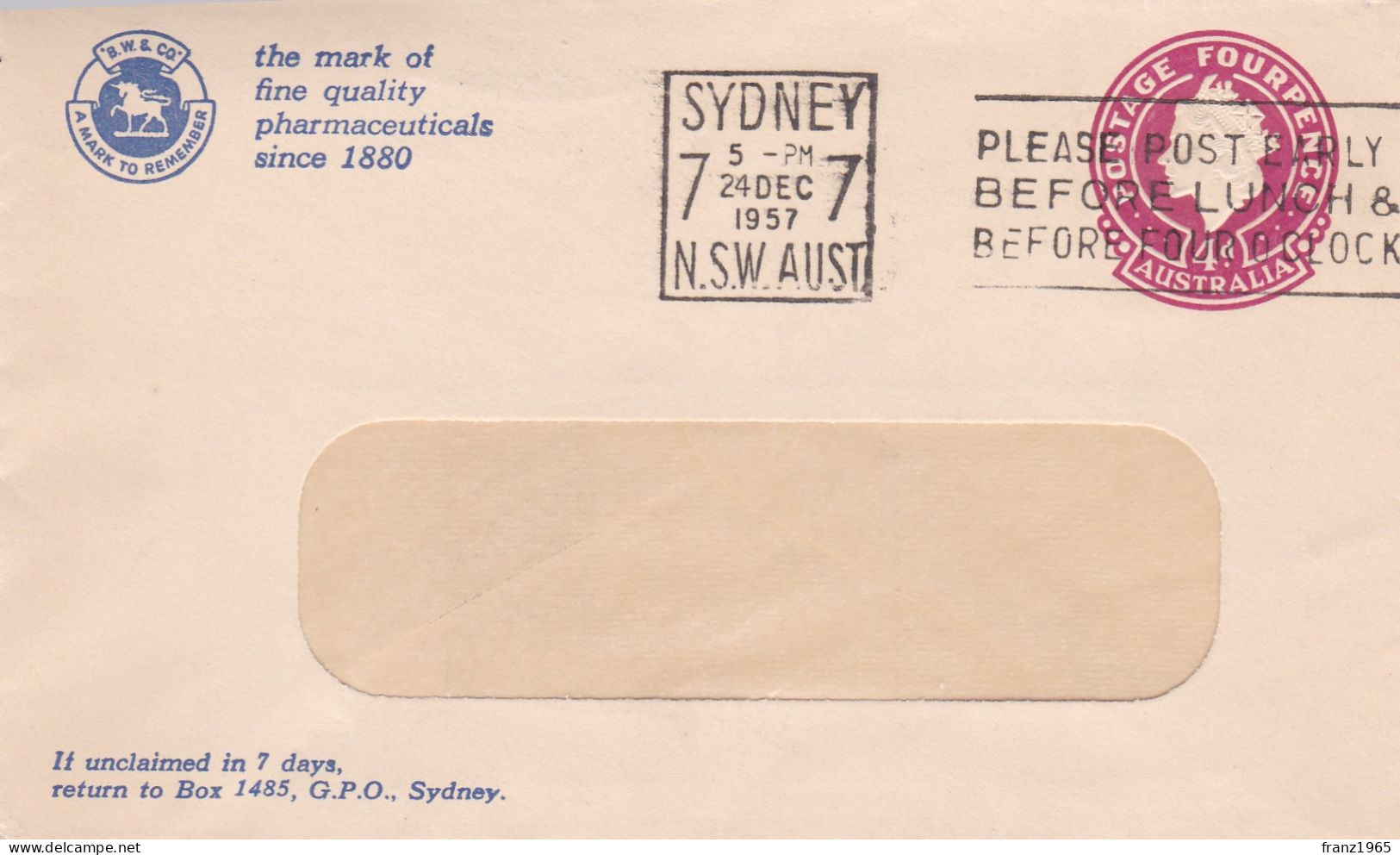 Sydney - 1957 - Lettres & Documents