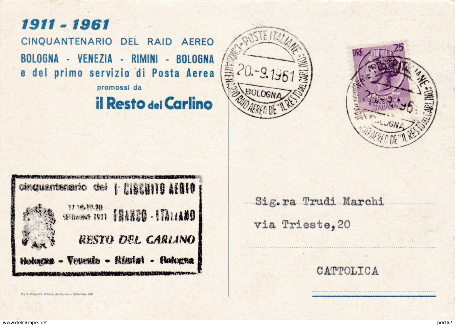 AVIAZIONE  MILITARE - 1° CIRCUITO AEREO FRANCO ITALIANO - CINQUANTENARIO  1911 - 1961 - VIAGGIATA - Autres & Non Classés
