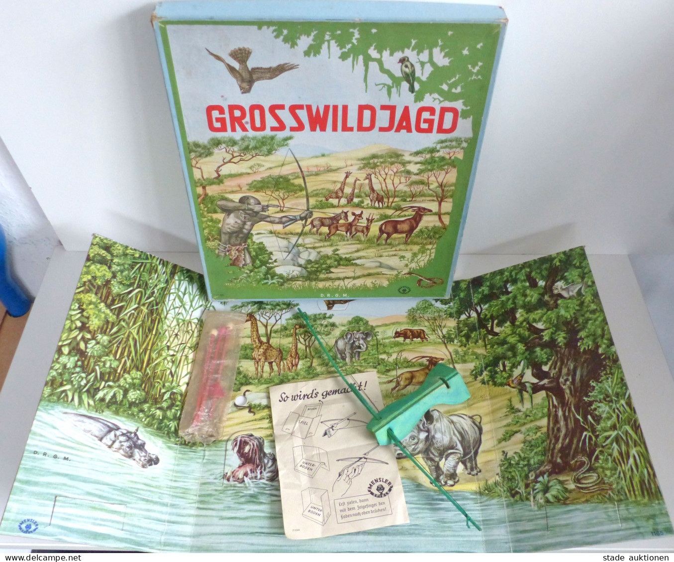 Spielzeug Spiel Grosswildjagd Von Mensler-Spiele Um 1930, Mit Original-Schachtel Und Anleitung, Voll Funktionsfähig II J - Speelgoed & Spelen