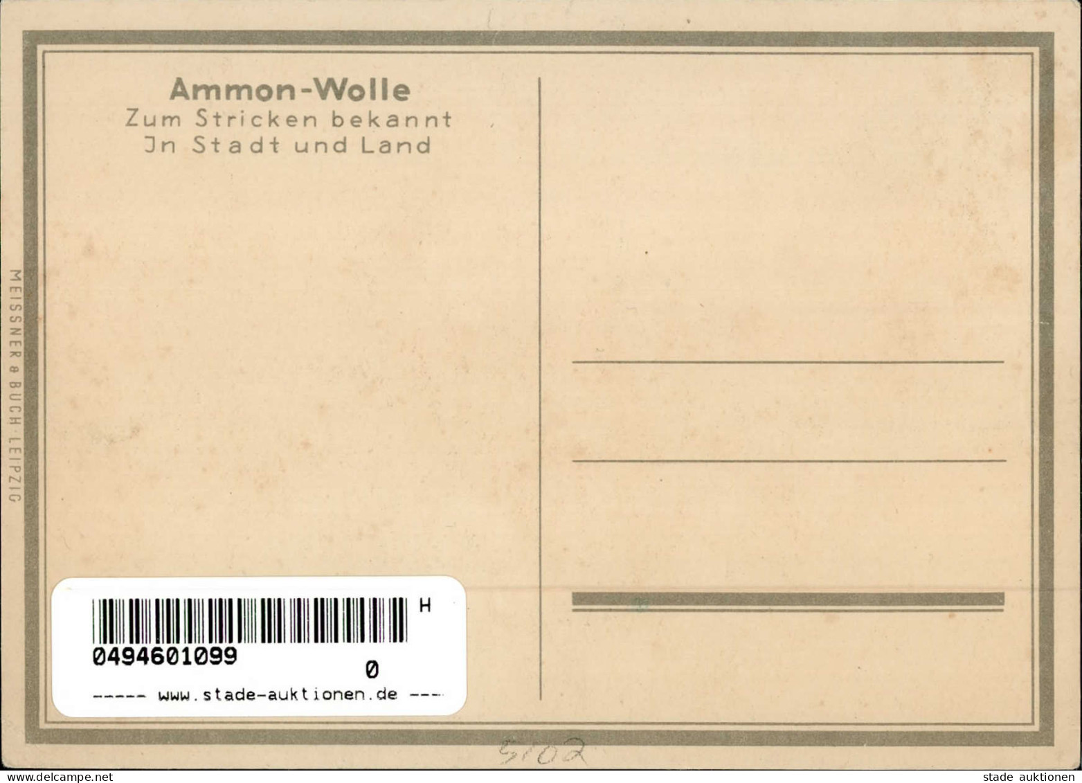 Werbung Ammon Wolle Verlag Meissner Und Buch I-II (kl. Eckbug) Publicite - Publicidad