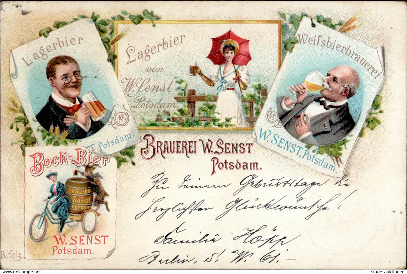 Werbung Potsdam Bier Brauerei W. Senst Sign. Holz, B. I-II Publicite Bière - Werbepostkarten