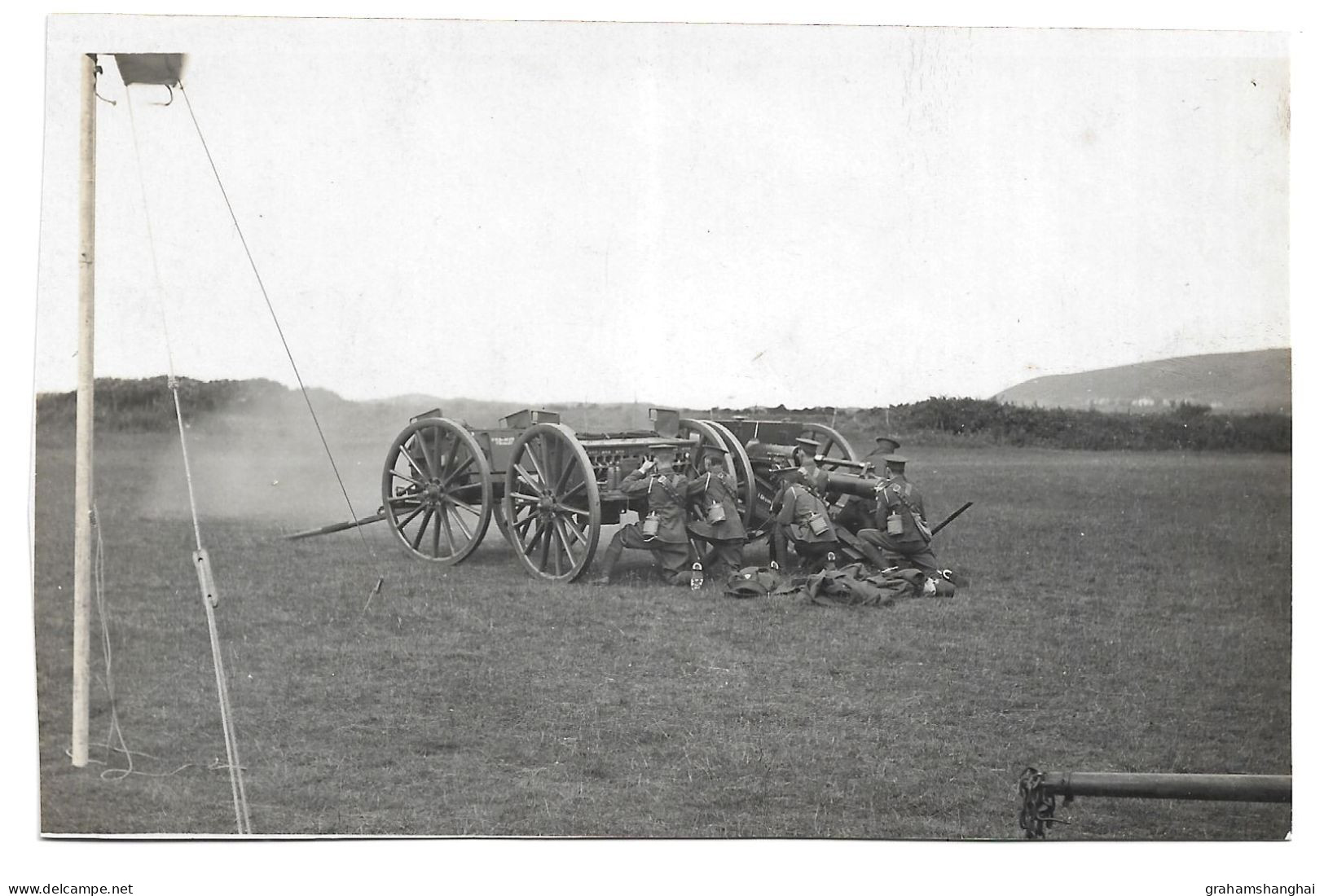 Postcard British Army Royal Artillery Firing 18pdr ? Gun With Limbers Training 1910s/1920s ? RPPC - Ausrüstung