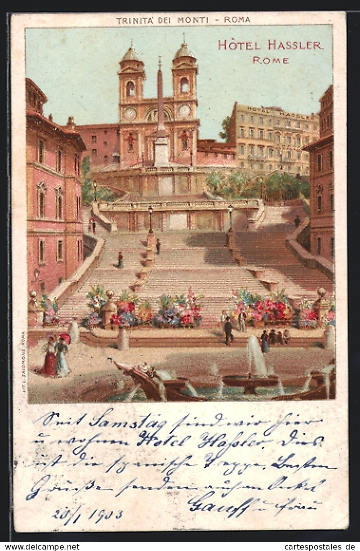 Lithographie Roma, Trinita Dei Monti, Hotel Hassler  - Altri & Non Classificati