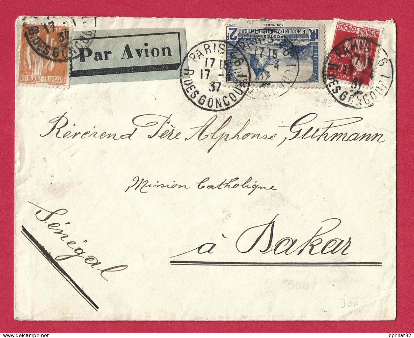 !!! LETTRE PAR AVION DE PARIS POUR DAKAR, SÉNÉGAL DE 1937 - 1927-1959 Lettres & Documents