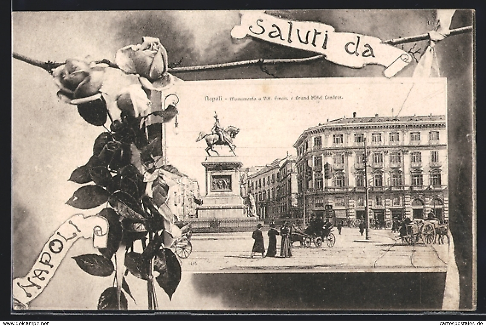Cartolina Napoli, Monumento A Vittorio Emanuele E Grand Hotel Londres  - Napoli (Naples)