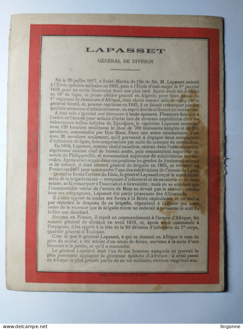 Protège-Cahier/Couverture HOMMES CELEBRES Général LAPASSET Collection Paul VARIN Cours Supérieur - Protège-cahiers