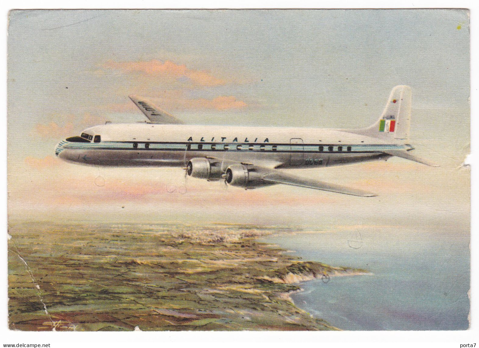 AEREO - AICRAFT -  ALITALIA SUPER DC 6B - CARTOLINA  ORIGINALE - 1946-....: Era Moderna