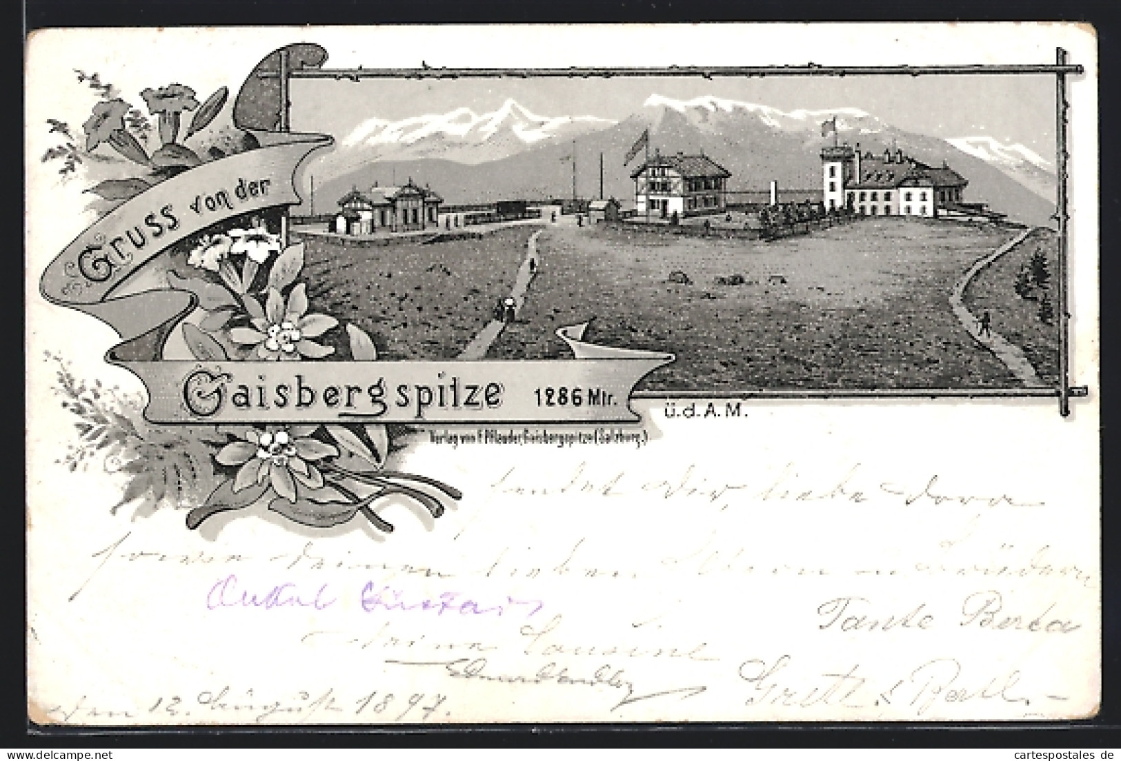 Lithographie Gaisbergspitze, Aussicht Mit Berg-Gasthof  - Other & Unclassified