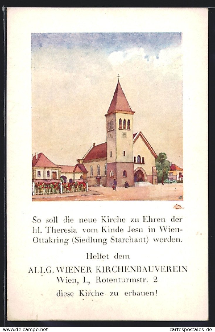 Künstler-AK Wien, Ottakring, Siedlung Starchant, Theresia-Kirche, Baustein  - Autres & Non Classés