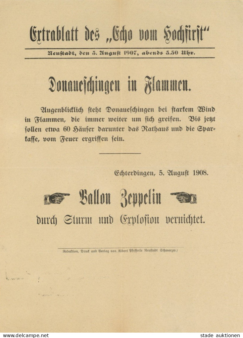 Zeitung Neustadt Extrablatt Des Echo Des Hochfirst Donaueschingen In Flammen II (Knickfals) Journal - Photographs