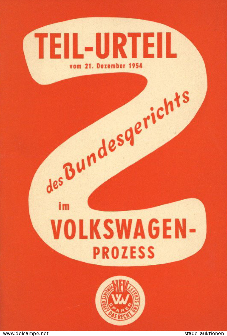 Beruf Broschüre Teil-Urteil Vom 21. Dez. 1954 Des Bundesgerichts Im VOLKSWAGEN-Prozess, 72 S. I-II - Koehler, Mela