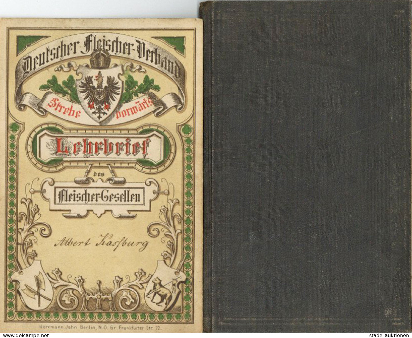 Beruf Deutscher Fleischer-Verband Lot Mit Lehrbrief Und Verbands-Wanderbuch Eines Fleischer-Gesellen 1887 - Köhler, Mela