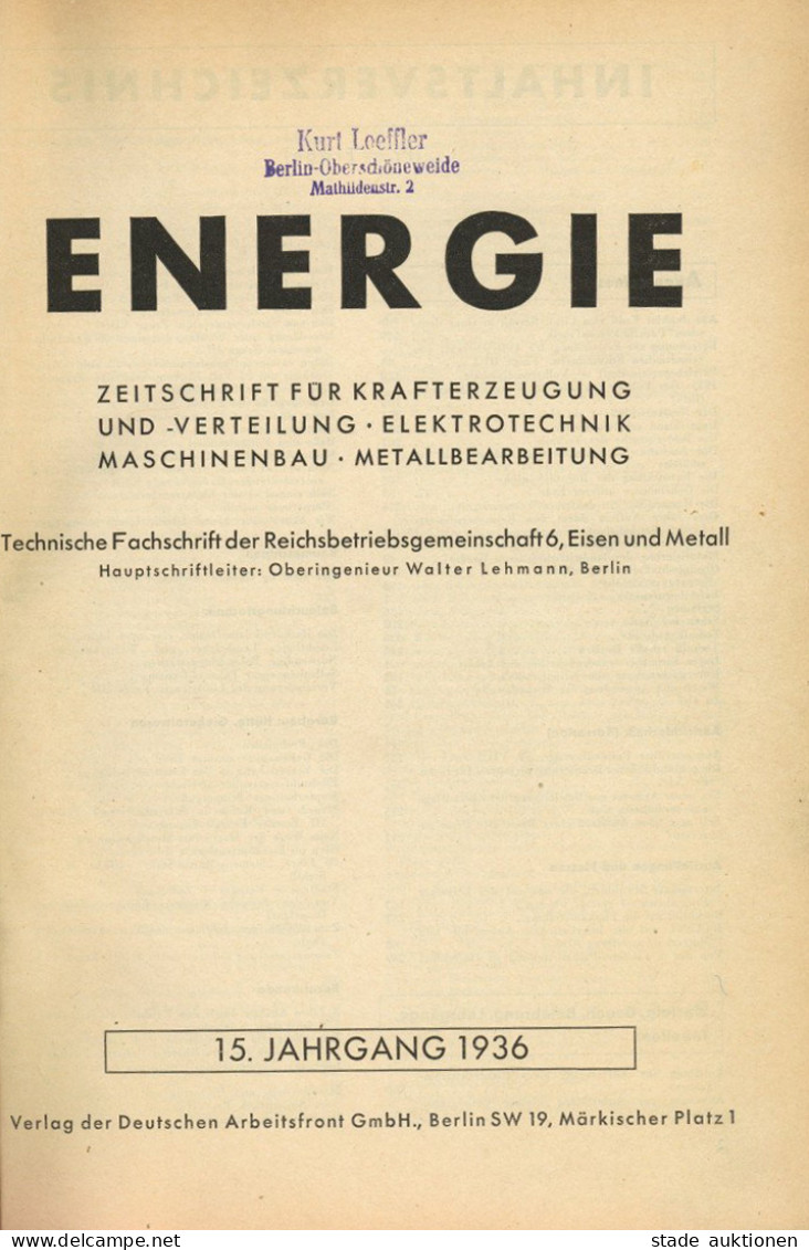 Beruf Buch Energie, Krafterzeugung, Elektrotechnik, Maschinenbau, Metallbearbeitung Von Lehmann, Walter Berlin 1936/37,  - Köhler, Mela