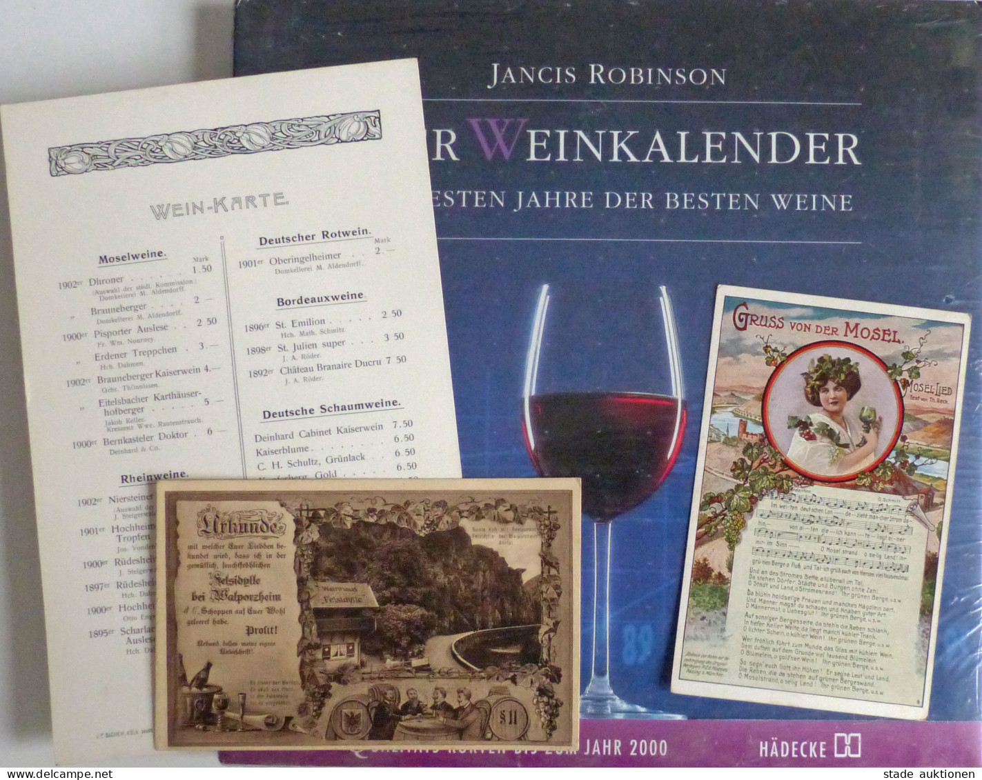 Wein Kleines Lot Mit Der Weinkalender Von Robinson, Jancis, Orginalverpackt, Eine Weinkarte Und Einige Postkarten Vigne - Autres & Non Classés
