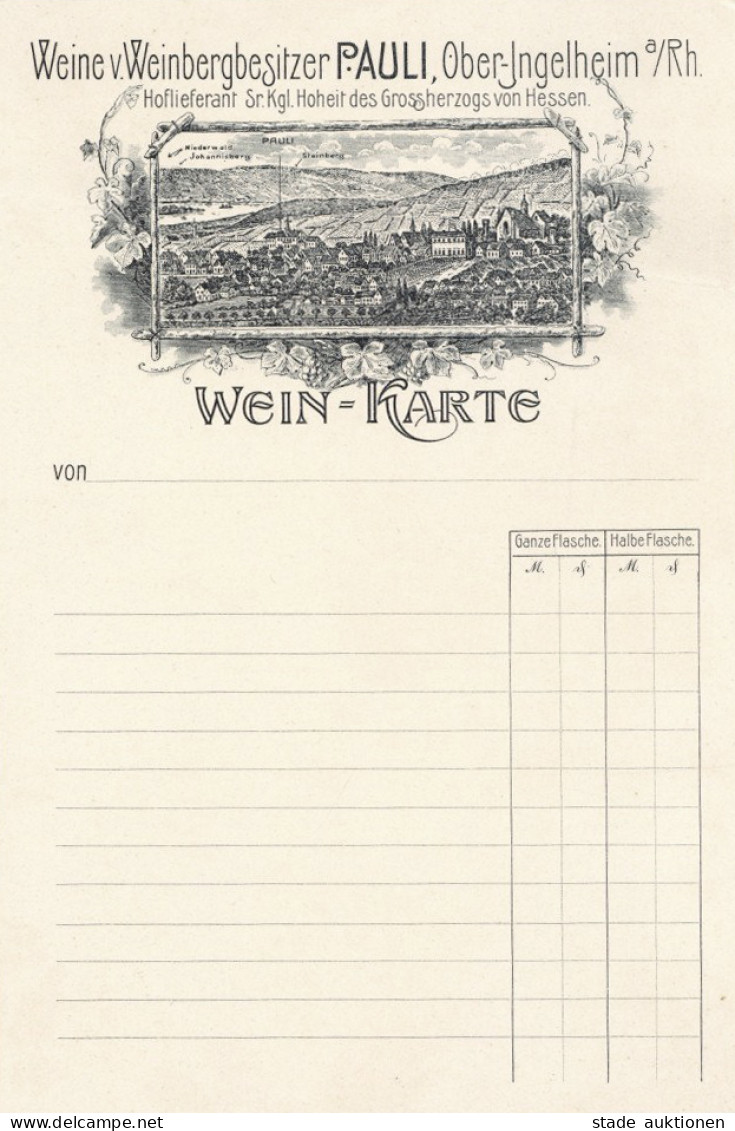 Wein Weinkarte Vom Weinbergbesitzer Pauli, Ober-Ingelheim Am Rhein II (re. Oben Leichter Bug) Vigne - Otros & Sin Clasificación