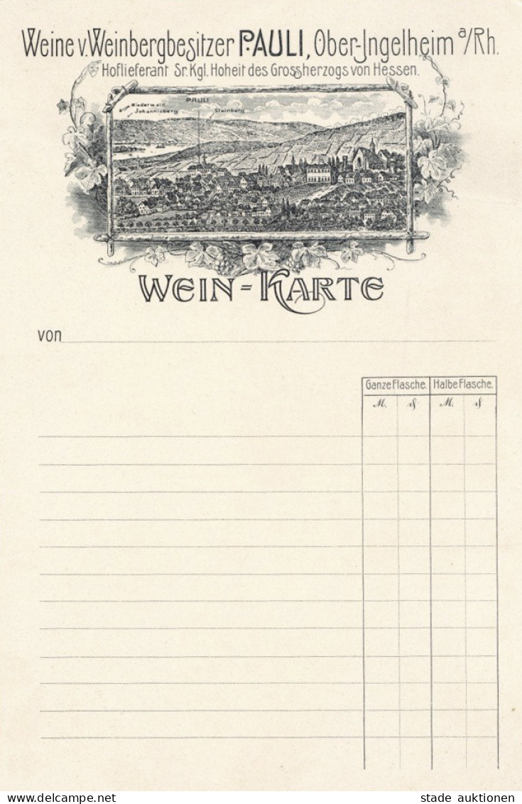 Wein Weinkarte Vom Weinbergbesitzer Pauli, Ober-Ingelheim Am Rhein II (re. Oben Leichter Bug) Vigne - Autres & Non Classés