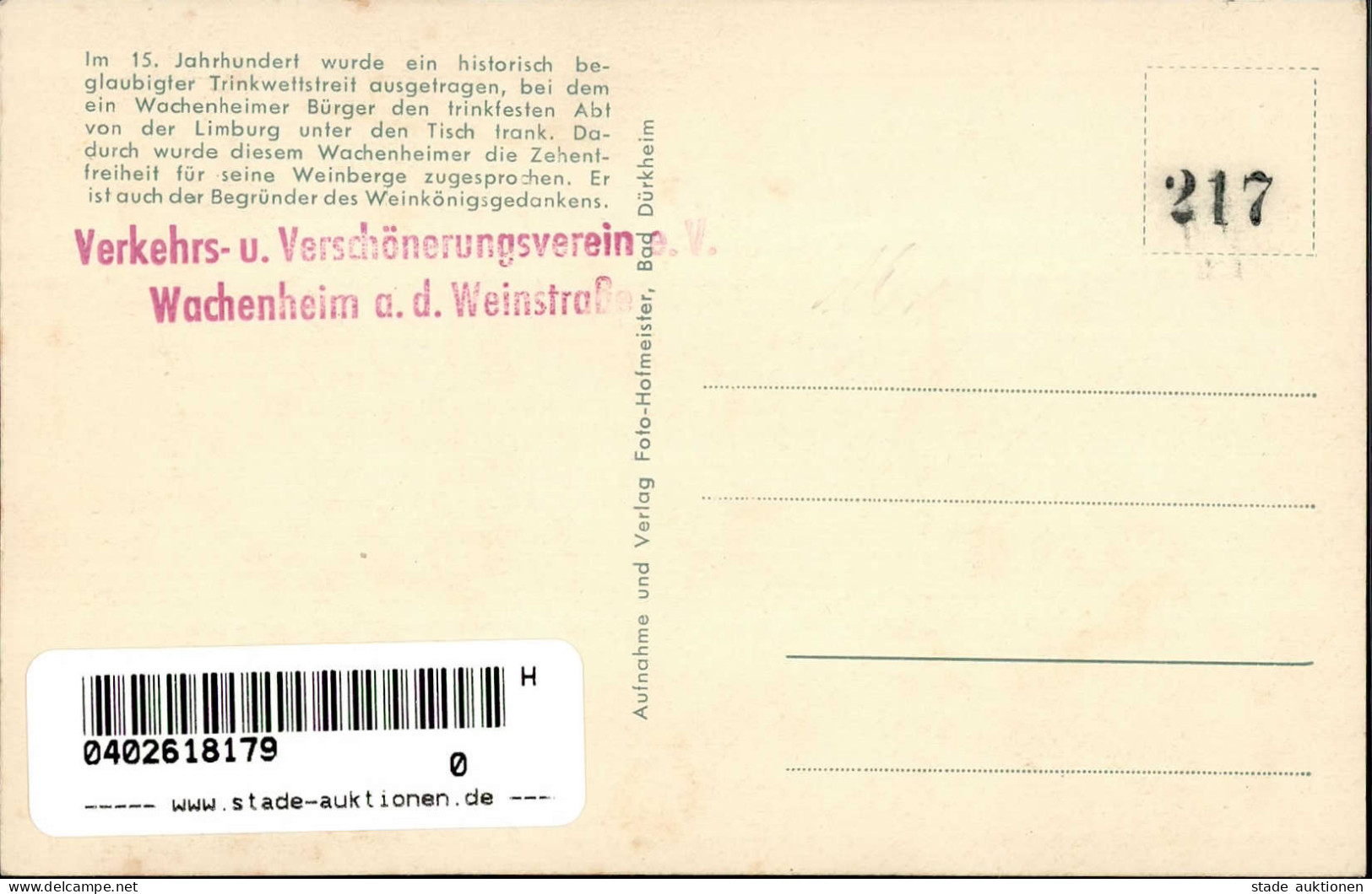 Wein Wachenheim A.d. Weinstraße Weinkönig Herbert I. Von Euler Zu Luginsland I-II Vigne - Otros & Sin Clasificación
