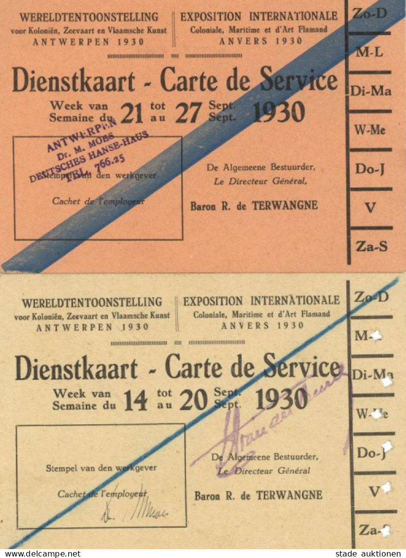 Antwerpen Anvers Kolonialausstellung 1930 2 X Dienstkaart - Tentoonstellingen