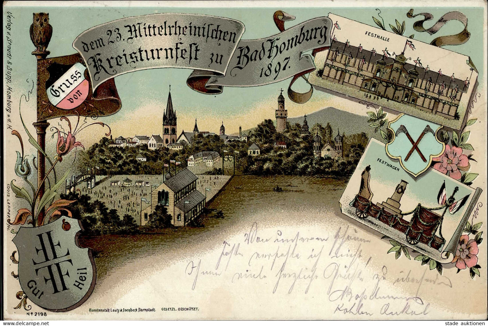 BAD HOMBURG - Gruss Vom 23.Mittlerh. KREISTURNFEST 1897 Mit S-o I-II Montagnes - Ausstellungen