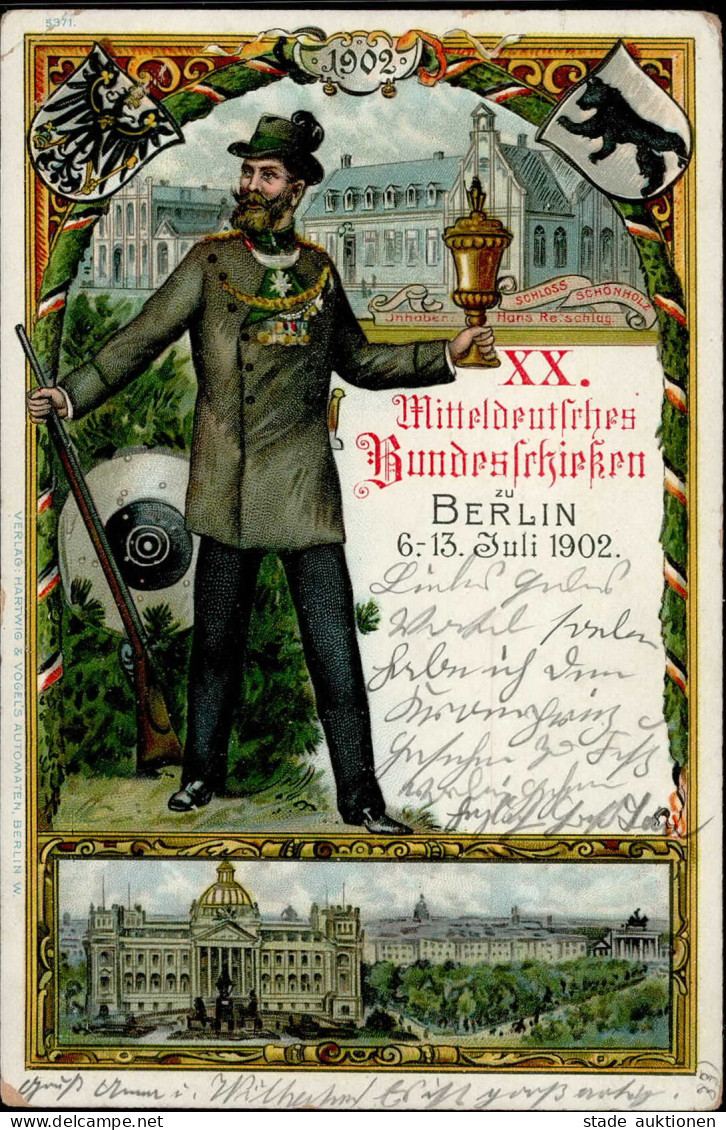 BERLIN - XX.MD BUNDESSCHIESSEN 1902 - GSK Mit S-o V. 6.7.02 Ecke Gestoßen I-II - Expositions