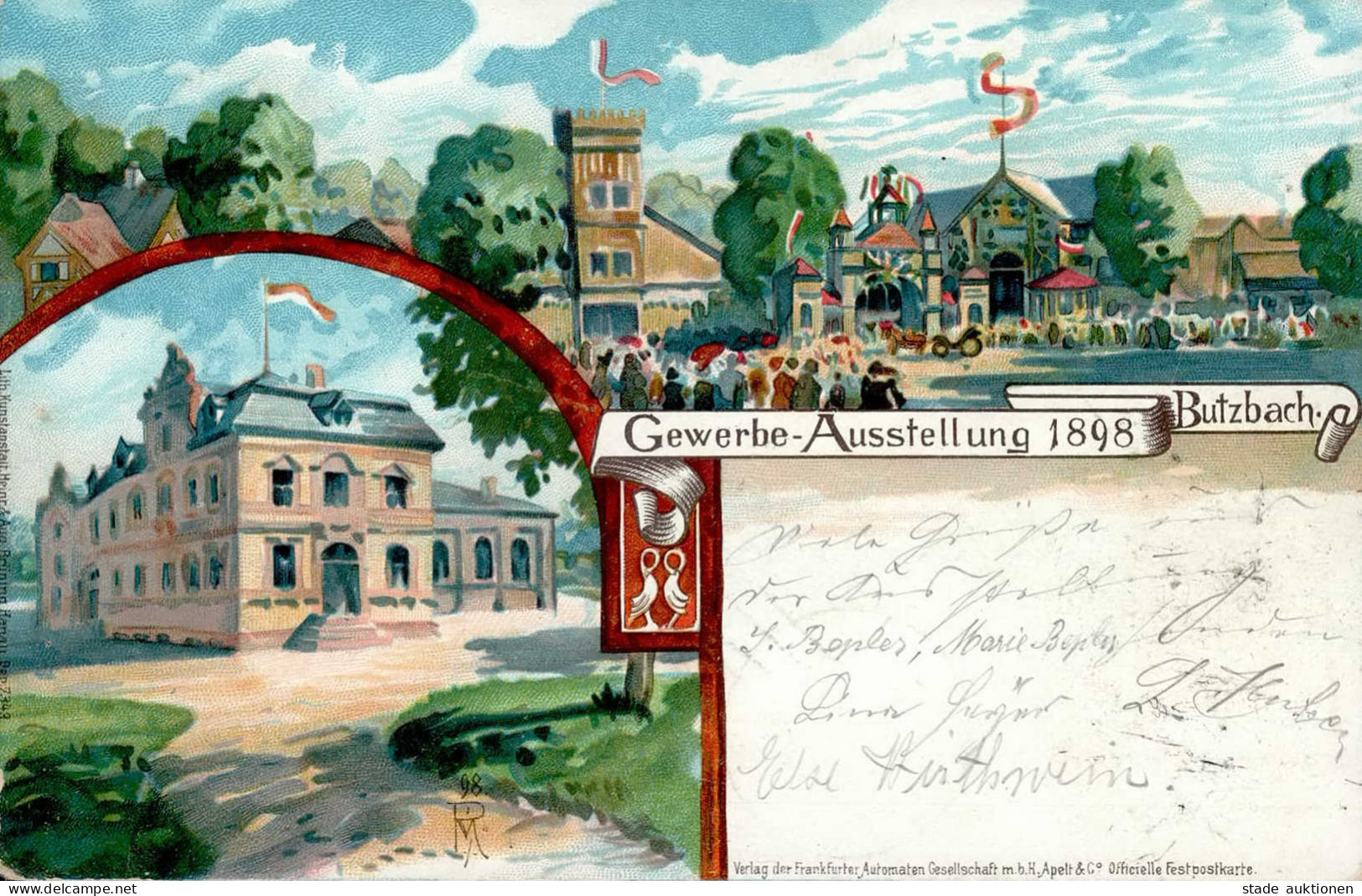 BUTZBACH - Festpostkarte GEWERBE-AUSSTELLUNG 1898 Sign. Künstler-Litho I-II - Tentoonstellingen