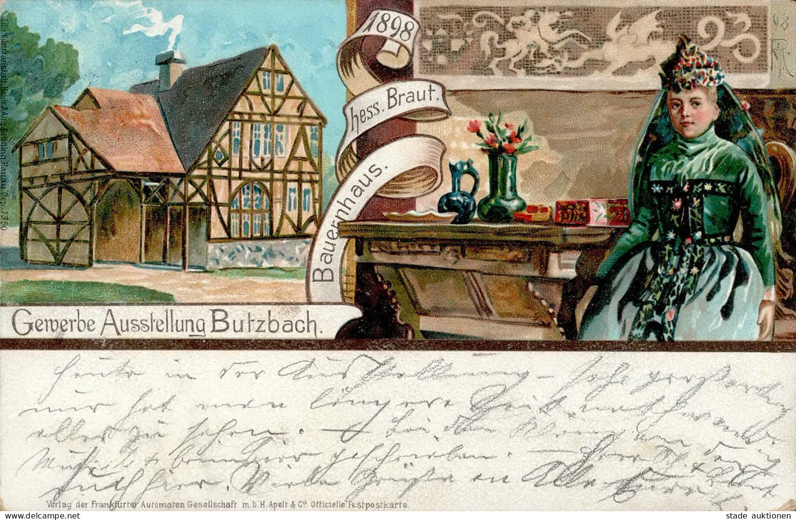 BUTZBACH - Festpostkarte GEWERBE-AUSSTELLUNG 1898 Sign. Künstler-Litho I-II - Exposiciones