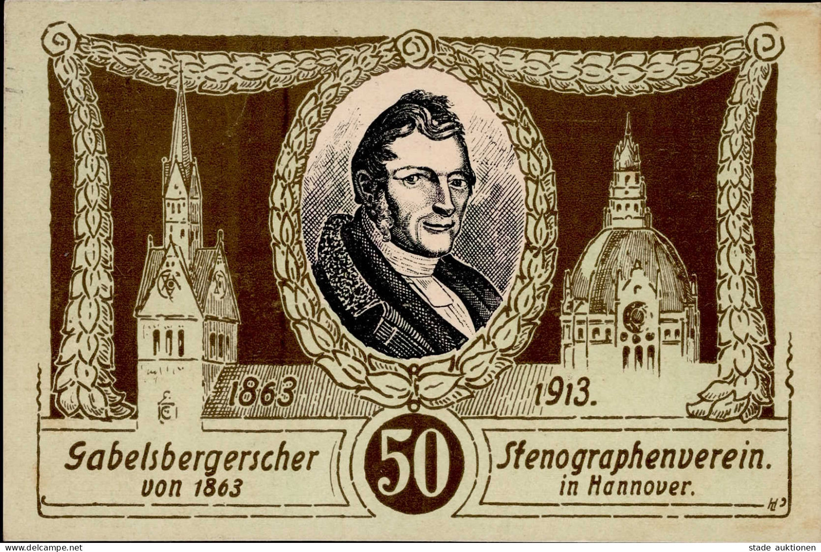 HANNOVER - 50 Jahre GABELSBERGER STENOGRAPHENVEREIN 1913 Sign. Künstlerkarte I - Expositions