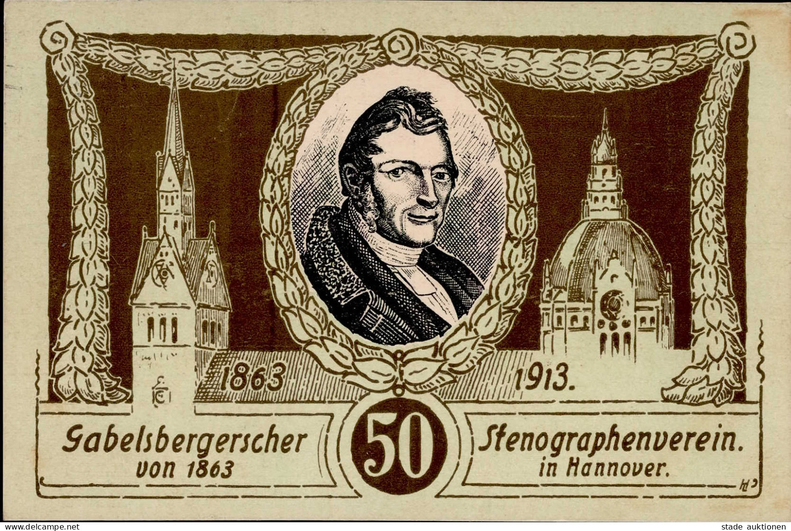 HANNOVER - 50 Jahre GABELSBERGER STENOGRAPHENVEREIN 1913 Sign. Künstlerkarte I - Esposizioni